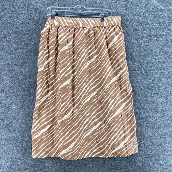 A New Day Skirt Women L Large Brown Striped A-Line Midi Linen Tie Up Casual - Picture 2 of 7